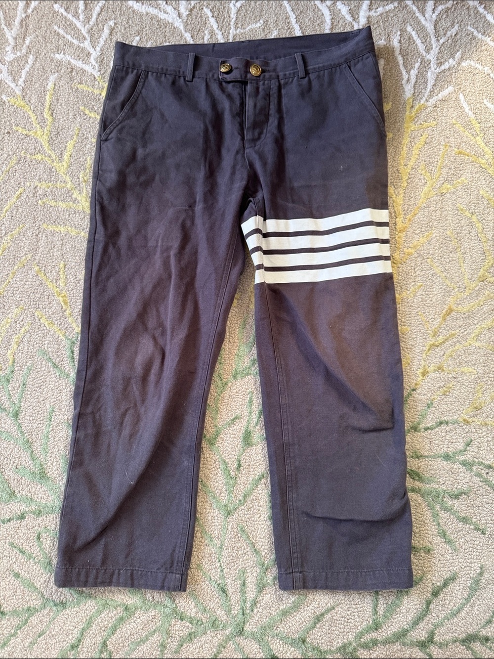 Thom Browne vintage Grey Twill Cropped Pants with White 4-Bar Stripe 4